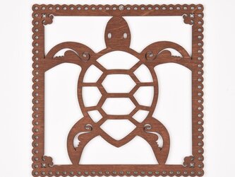 ウッドフレーム「ウミガメ」（木の壁飾り Wooden Wall Decoration）の画像