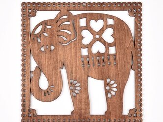 ウッドフレーム「ゾウ」（木の壁飾り Wooden Wall Decoration）の画像