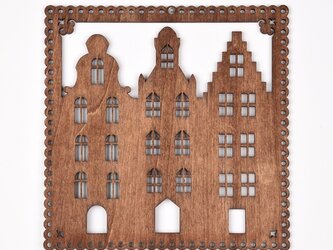 ウッドフレーム「タウン」（木の壁飾り Wooden Wall Decoration）の画像