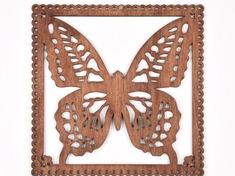 ウッドフレーム「蝶」（木の壁飾り Wooden Wall Decoration）の画像