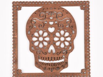 ウッドフレーム「ドクロ」（木の壁飾り Wooden Wall Decoration）の画像