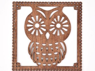 ウッドフレーム「フクロウ」（木の壁飾り Wooden Wall Decoration）の画像