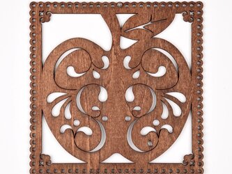ウッドフレーム「リンゴ」（木の壁飾り Wooden Wall Decoration）の画像