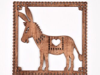 ウッドフレーム「ロバ」（木の壁飾り Wooden Wall Decoration）の画像