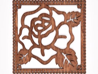 ウッドフレーム「薔薇」（木の壁飾り Wooden Wall Decoration）の画像