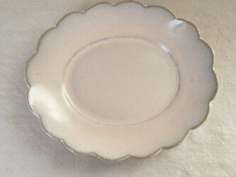リム花型オーバルプレート(アンティークホワイト)