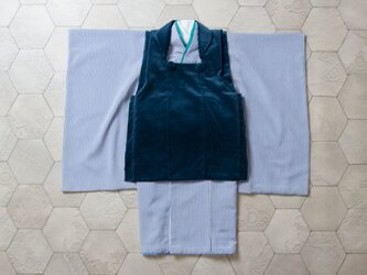 ◆七五三/しましまブルーに紺被布セット/3歳【受注生産】の画像