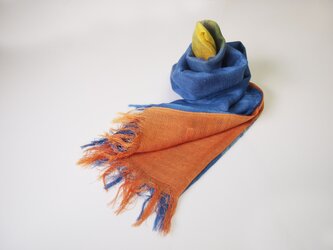 国産シルク100％手描き染めストール orange&blue&yellowの画像