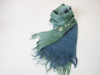 国産シルク100％手描き染めストール green&navyblue02の画像