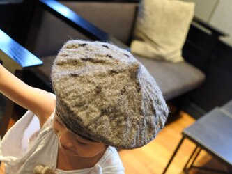 kids ベレー帽 felt 〜チェリーパイ グレー〜 【リバーシブル対応】(2歳〜10歳頃)の画像