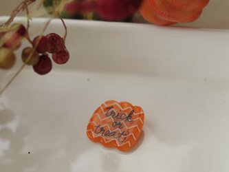 ハロウィンのブローチ　trick or treat on pumpkinの画像