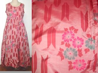 Sold Out銘仙リメイク♪矢羽＆お花が可愛いピンク銘仙チュニックワンピース♪ハンドメイド♪イレギュラーヘム♪シルクの画像