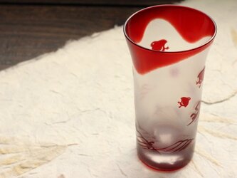 【再販】清酒杯（ﾋﾞｱｸﾞﾗｽ）「波千鳥」　赤の画像