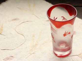 【再販】ガラス製 　酒器　清酒　一口ビアグラス　「うさぎ」　赤の画像