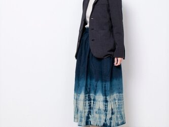 藍染　麻ギャザースカート　柳絞りの画像