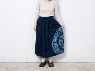藍染　麻ギャザースカート　花火の画像