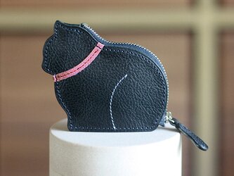 お座り子猫のコインケース・ネイビー×ピンクの画像