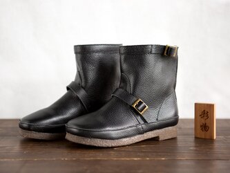 【受注製作】一枚革で作る牛革ブーツ　快適な履き心地　防寒　靴　黒KBB739の画像