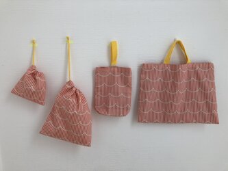 入園・入学準備4点セット（ピンクもくもく×ストライプ）の画像