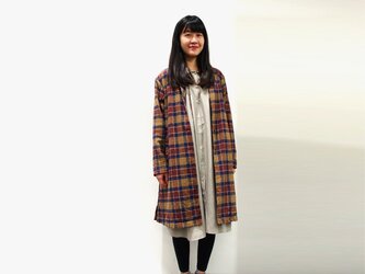 コットンツイードチェック ガウンコート ブラウン　8814-8020-85の画像