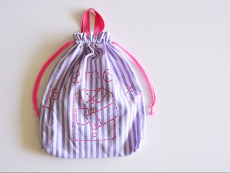 持ち手つき 体操着入れ お着替え巾着袋　ストライプパープル 「vêtements」入園入学グッズ 　　の画像