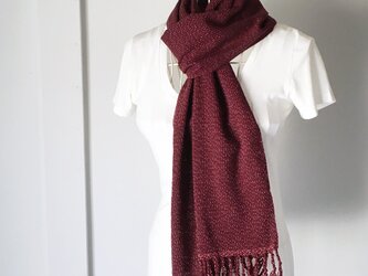 【カシミヤ：秋冬】ユニセックス：手織りマフラー " Wine red with White dots Vol.2"の画像