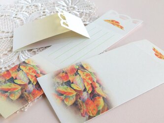 落ち葉のポチ袋＆メッセージカード　５組の画像