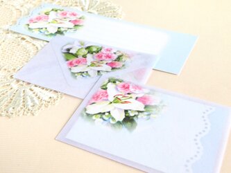 バラとカサブランカの和紙ワックスペーパーミニ封筒＆メッセージカードの画像