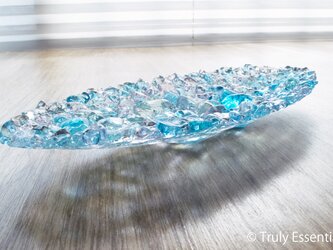 ガラスのインテリアトレイ - 「 KUBOMI 」● ターコイズブルー・20cmの画像