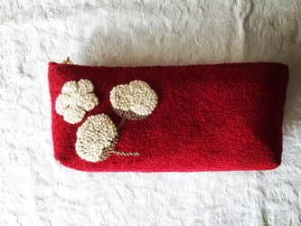 綿花刺繍のポーチ(あか)の画像