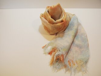 国産シルク100％手描き染めストール orange&sky blueの画像