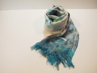国産シルク100％手描き染めストール gray yellow&blueの画像