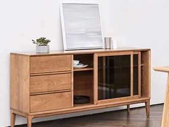オーダーメイド 職人手作り 家具 キャビネット サイドボード リビング 収納棚 家具 天然木 木目 エコ LR2018の画像