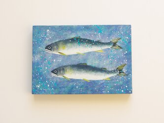 油絵　原画「清流」ＳＭサイズ　鮎　あゆ　魚　川の画像