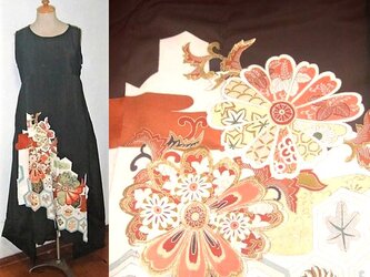 Sold Out留袖リメイク♪華紋様が素敵な留袖ワンピース♪裾変形♪ハンドメイド♪正絹・フォーマル・着物リメイクの画像