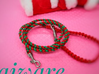クリスマス限定クリスマスツリーカラー【小型犬用リード】レッド×グリーンカラー　カフェタイプ　クリスマスの画像