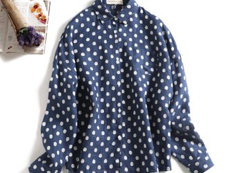 さまざまのコーデに実力を発揮するドットシャツ　麻100％　長袖シャツ1125-2の画像