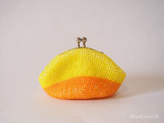 ビーズ編みがま口【オレンジ×レモン】の画像