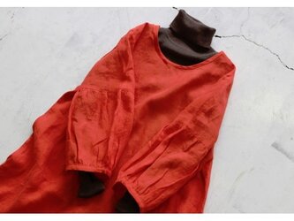 ギャザー裾ワンピースlithuanian linen100%・darkredの画像