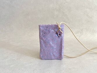 美しいガーデン箔押し スマホ ポシェット ちょっとだけ 本革 ピンク シルバーガーデン箔押しの画像