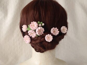 〈つまみ細工〉桜のUピン付き桜のコーム(小・淡桜)の画像