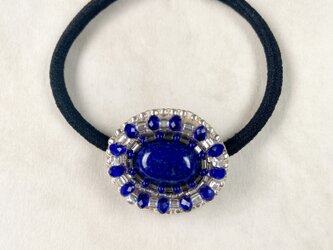 【再販4】天然石とビーズ刺繍の大人ヘアゴム　ラピスラズリ３の画像
