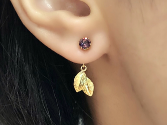 アメジストカラー スワロフスキーの一粒ピアス16KGPの画像