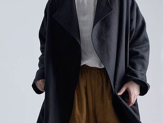 【wafu】Linen Jacket ウイングカラー コート 裏地アリ / ブラック h039f-bck3の画像