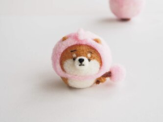【受注製作】春を先取り！なりきり桜の木のまゆ柴犬(赤柴・黒柴・白柴)　羊毛フェルトの画像