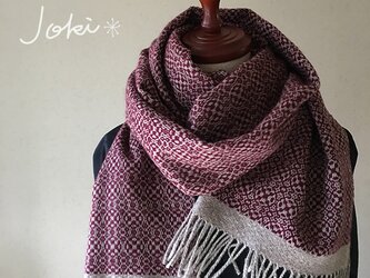 手織りオーバーショットカシミヤショール　ボルドーの画像