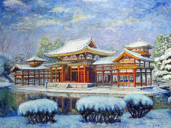 平等院も雪化粧の画像