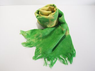 国産シルク100％手描き染めストール green&yellow-の画像