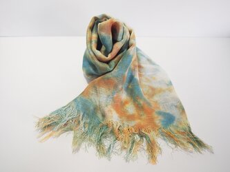 国産シルク100％手描き染めストール orange&blueの画像