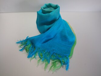 国産シルク100％手描き染めストール green&blueの画像